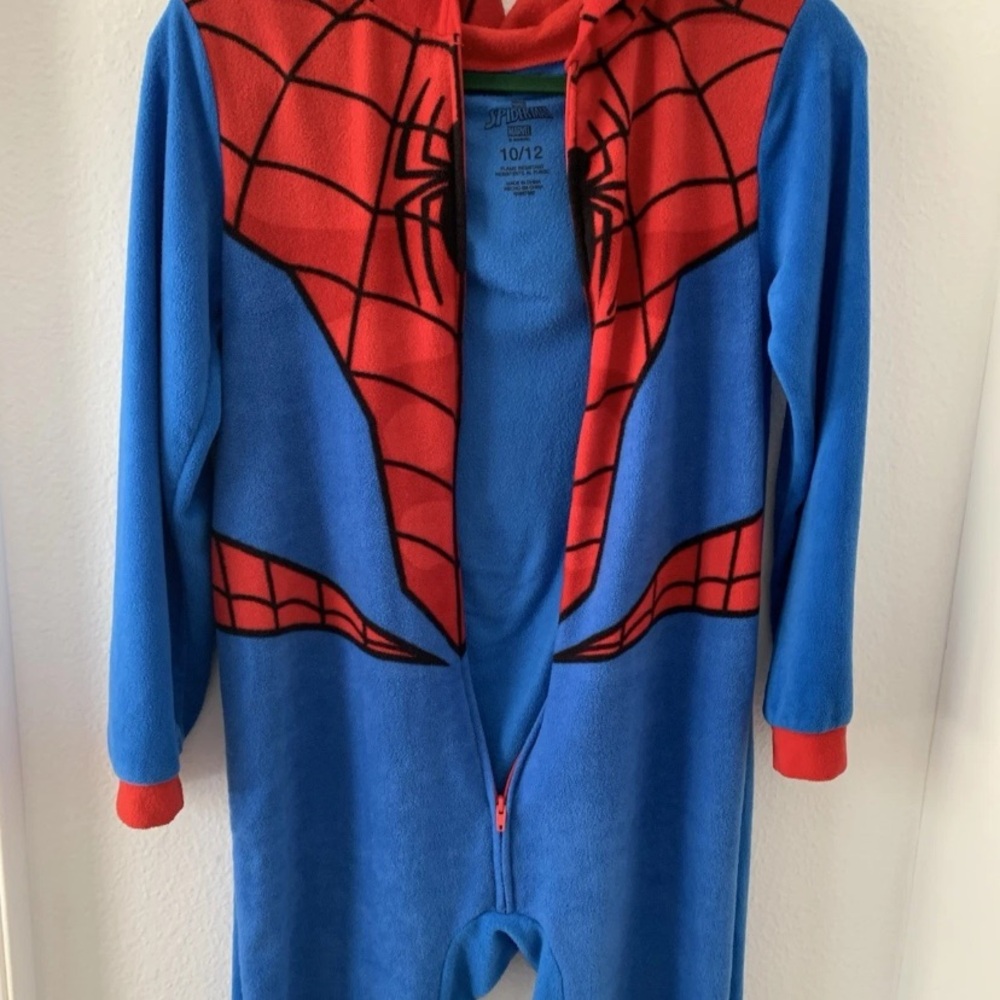 Marvel Spider-Man Superhero Kids Hooded Union Suit Fleece Costume Pajamas 10/12 - Picture 7 of 16